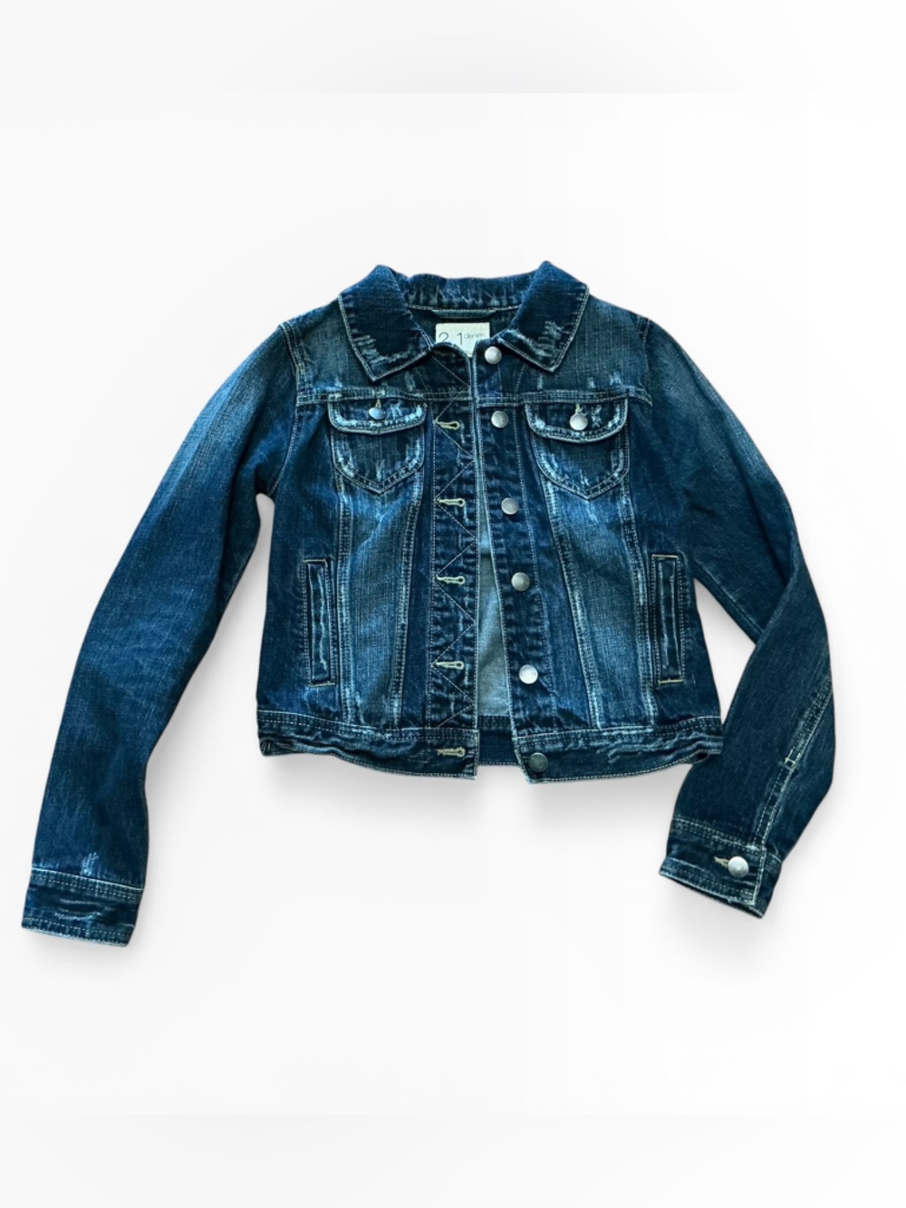 2.1 Denim Dark Blue Cropped Jean Jacket